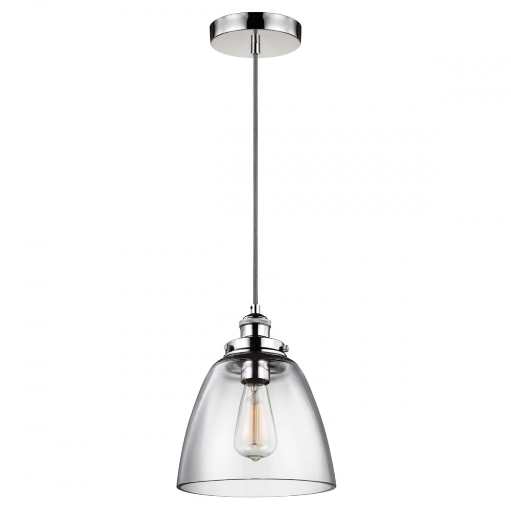 Baskin Shaker Style Nickel and Glass Dome Pendant, 228mm