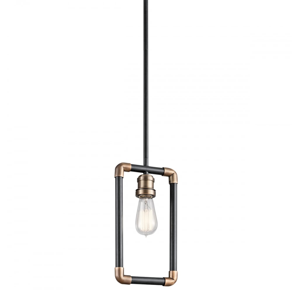 Imahn Industrial Black and Natural Brass Pipe Ceiling Pendant