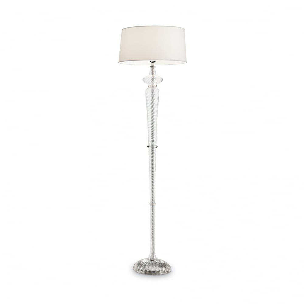 Forcola Glass Floor Standing Lamp with White Drum Shade