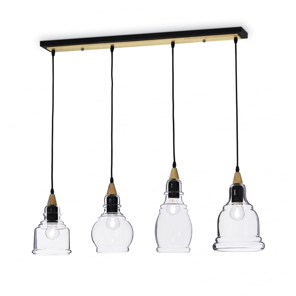 Gretel Modern Black and Gold Clear Shade Large Island 4 Light