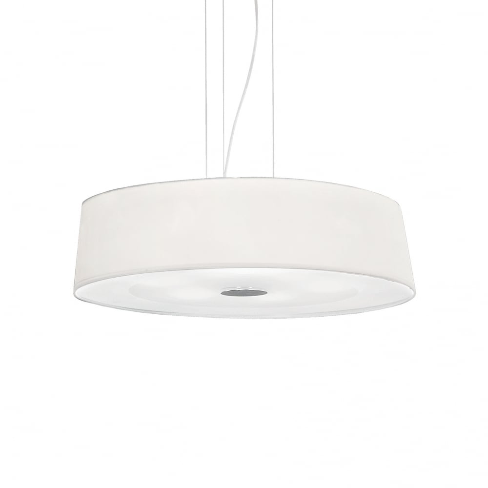 Hilton Zen French White Drum Shade 6 Light Ceiling Pendant