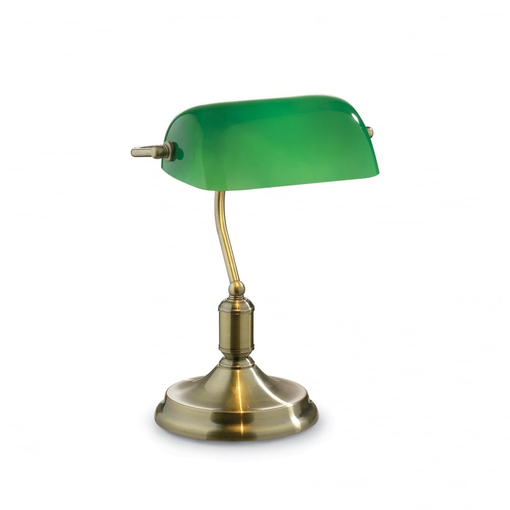 Lawyer Bronze Banker Desk Lamp with Green Glass Shade