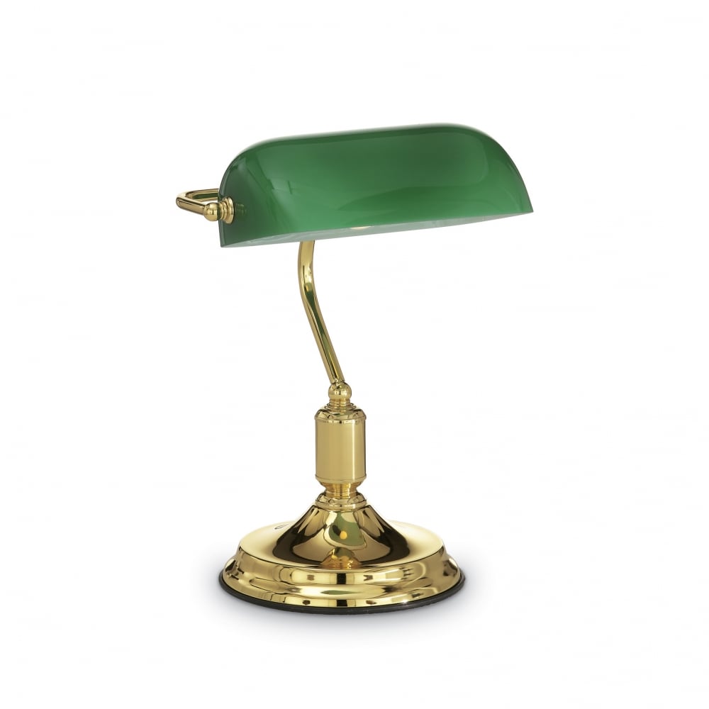 Lawyer Brass Banker Desk Lamp with Green Glass Shade