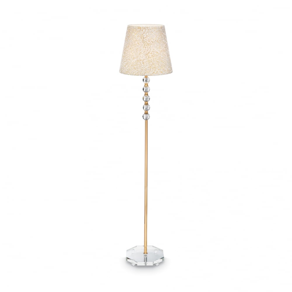 Queen Gold and Crystal Floor Lamp with Rose Pattern Shade