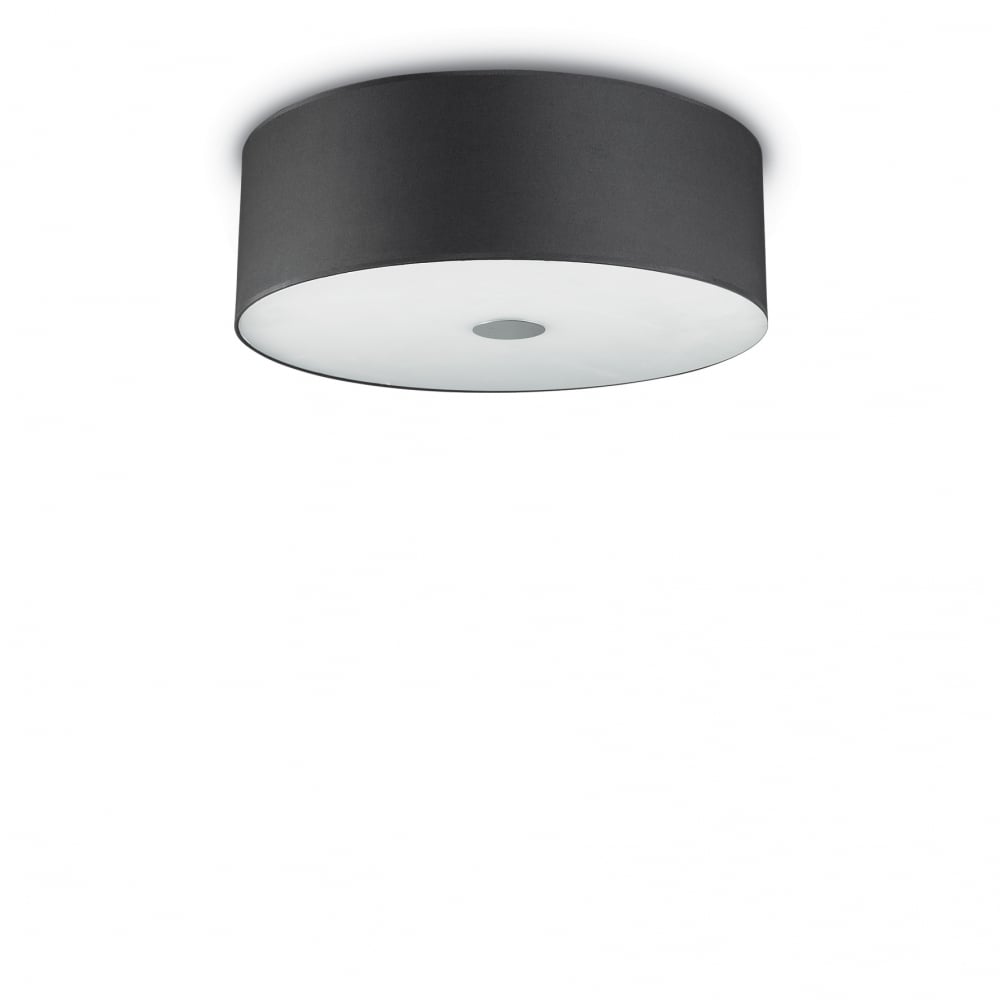 Woody 50cm Ceiling Flush Black Drum Cylinder Shade Light