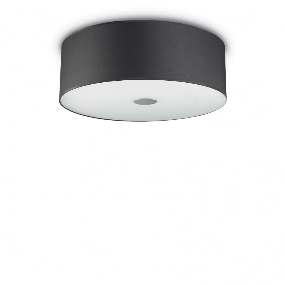 Woody Ceiling Flush Black Drum Cylinder Shade Light