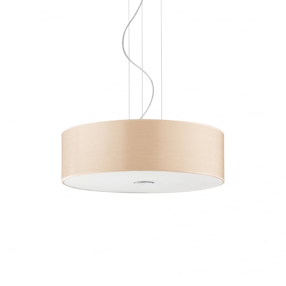 Woody 4 Bulb Ceiling Drum Shade Pendant Light, Beige Fabric