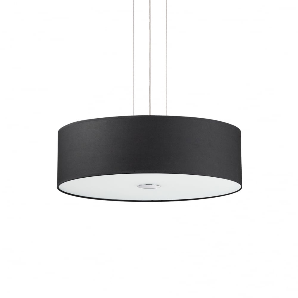 Woody Ceiling Drum Shade Pendant Light, Black Fabric