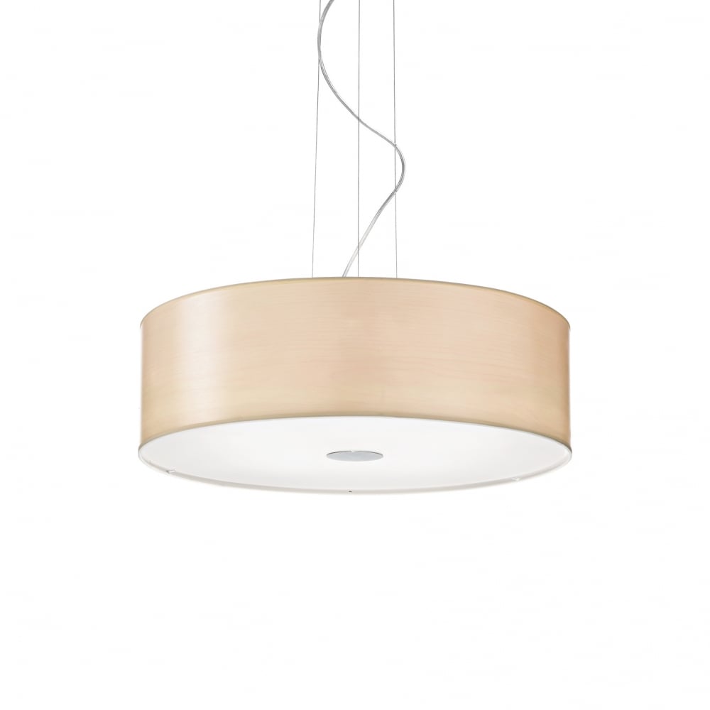 Woody Ceiling Drum Shade Pendant Light, Beige Fabric