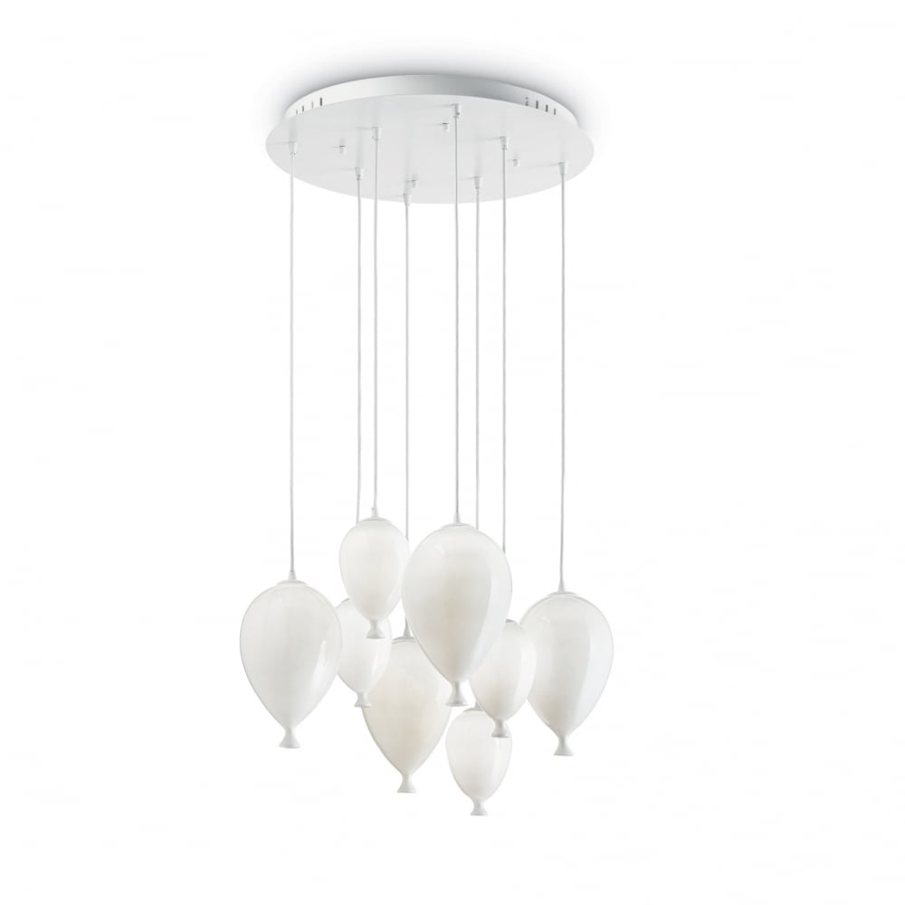 Clown 8 Glass Bubble White Glass Pendant Light