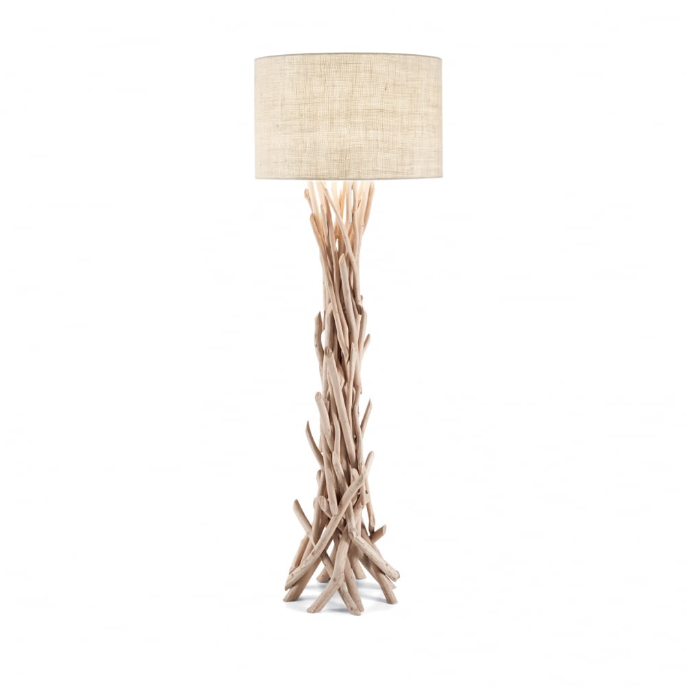 Driftwood Natural Wooden Stick Floor Lamp with Fabric Shade