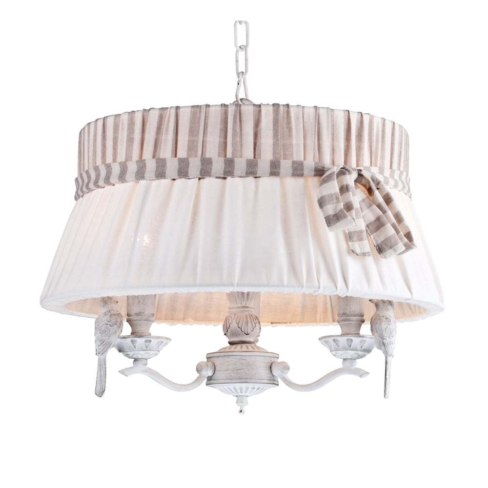 Bird Large Drum Shade Chandelier in Ant White with Bird Design