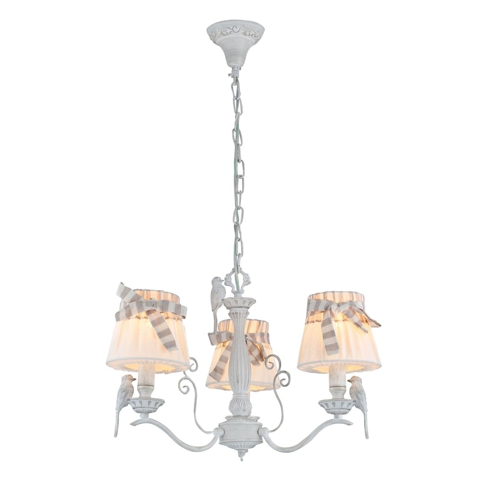 Antique White Bird Design 3 Chandelier with Bulb Shades