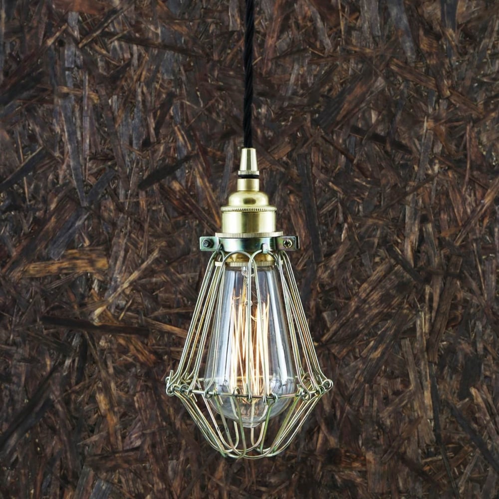 Praia Industrial Cage Pendant, Gold Zinc & Black Cable