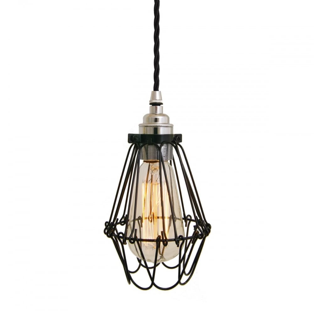 Praia Industrial Cage Pendant, Black & Black Cable