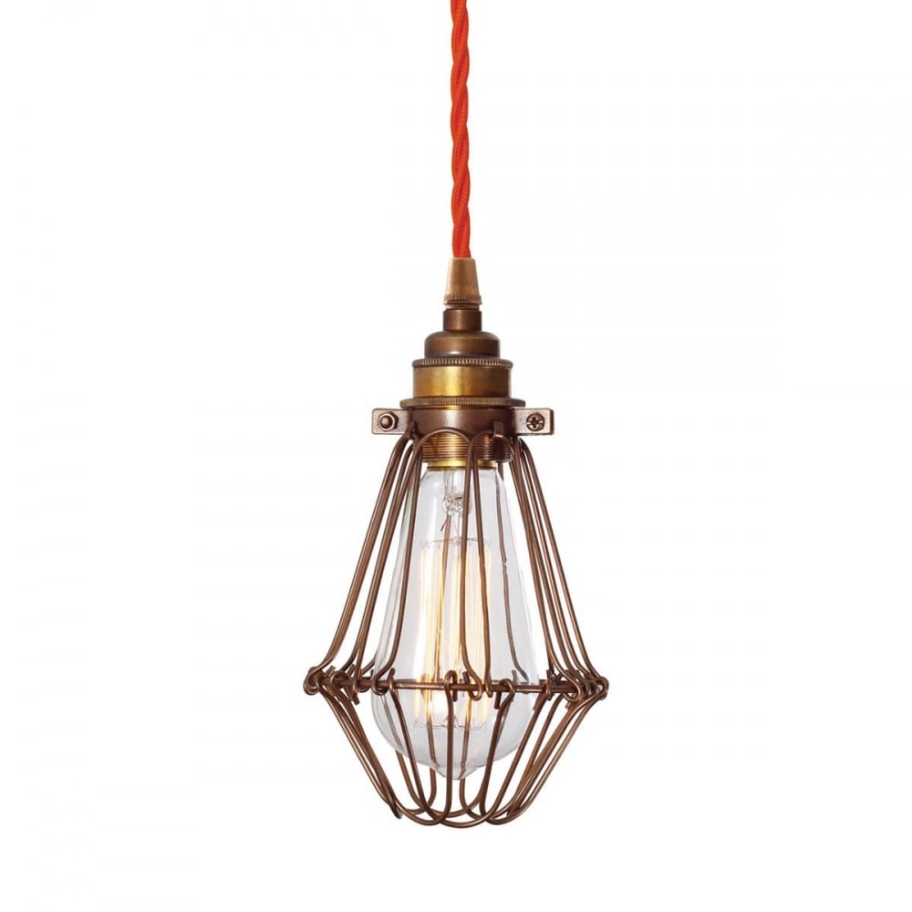 Praia Industrial Cage Pendant, Bronze & Blue Cable