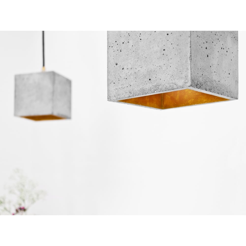 Modern Light Grey and Silver Concrete Cube Ceiling Light