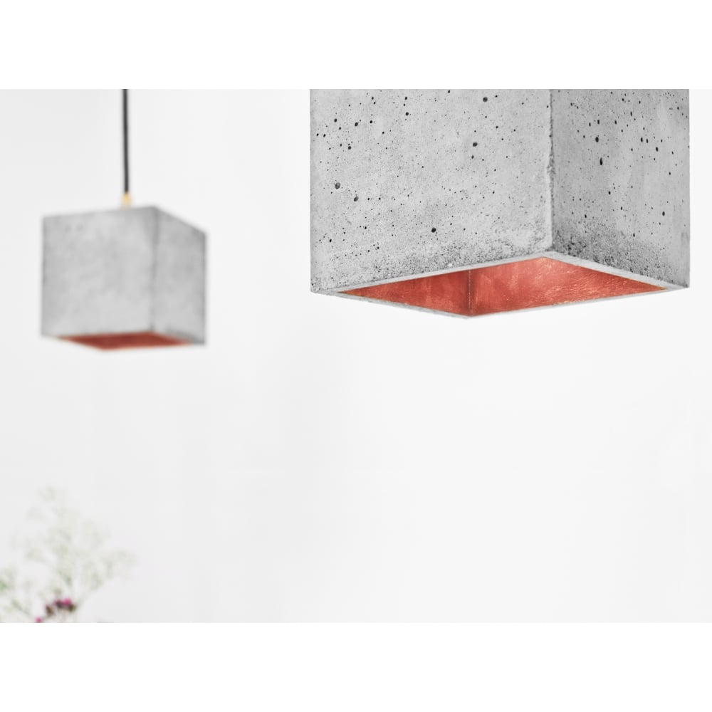 Modern Light Grey and Copper Concrete Cube Ceiling Light