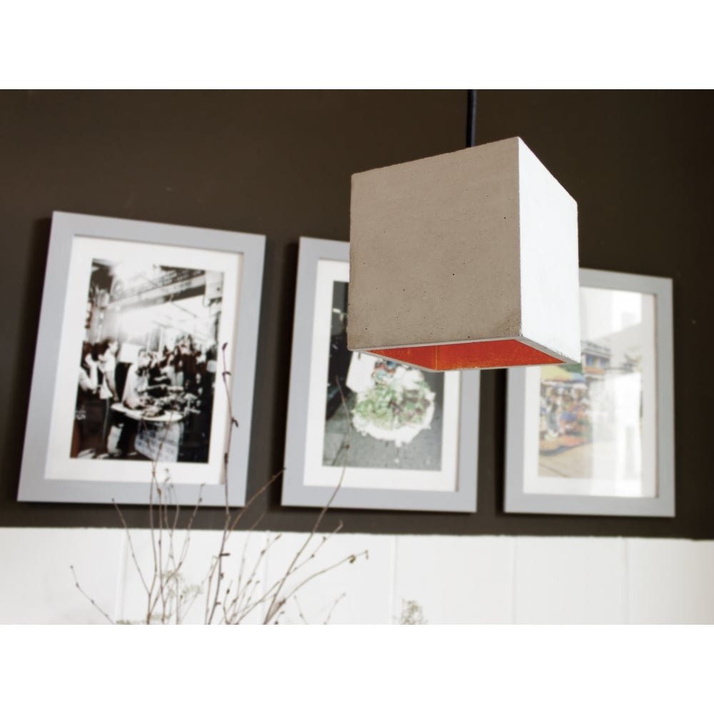 Modern Light Grey and Copper Concrete Cube Ceiling Light