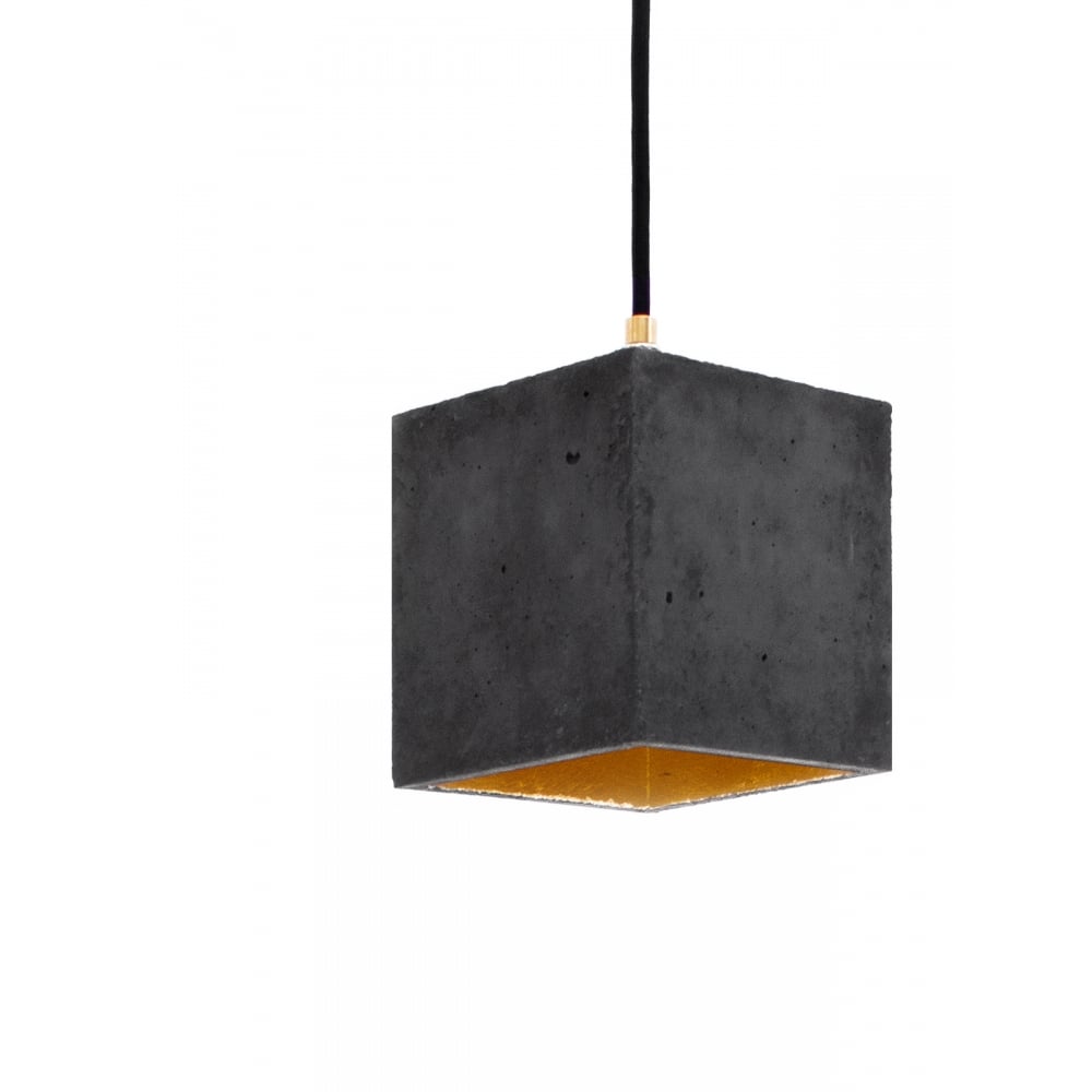 Modern Dark Grey and Gold Concrete Cube Ceiling Light