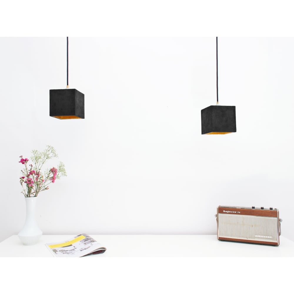 Modern Dark Grey and Gold Concrete Cube Ceiling Light