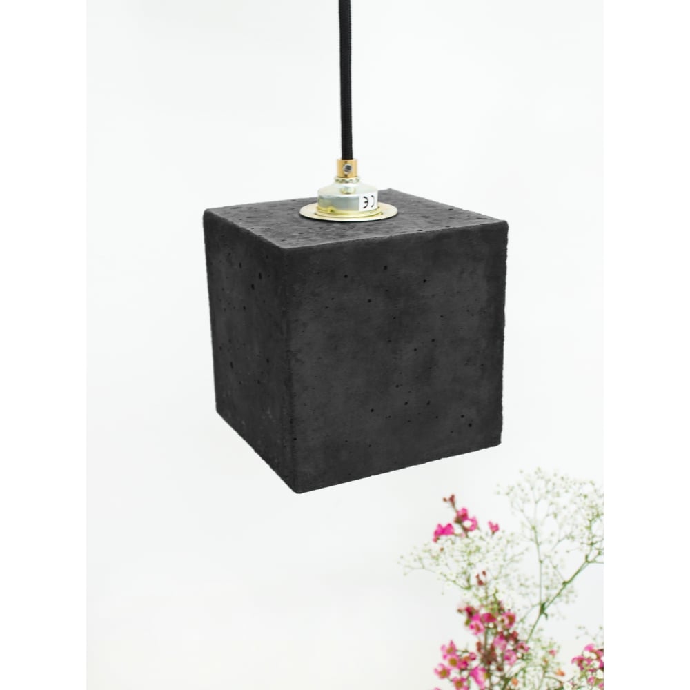 Modern Dark Grey and Silver Concrete Cube Ceiling Light