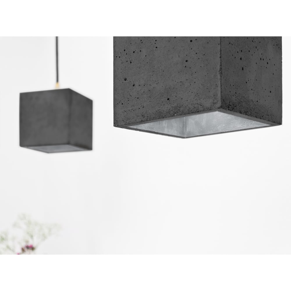 Modern Dark Grey and Silver Concrete Cube Ceiling Light