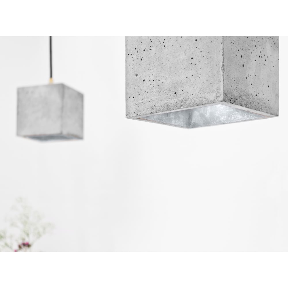 Modern Light Grey and Silver Concrete Cube Ceiling Light