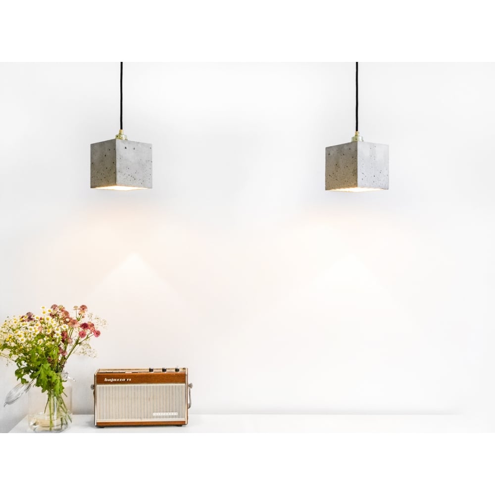 Modern Light Grey and Silver Concrete Cube Ceiling Light