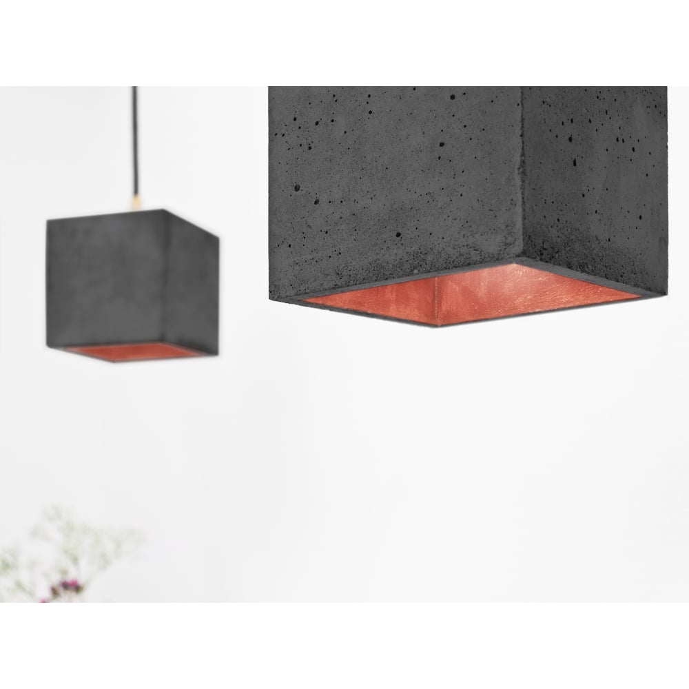 Modern Dark Grey and Copper Concrete Cube Ceiling Light