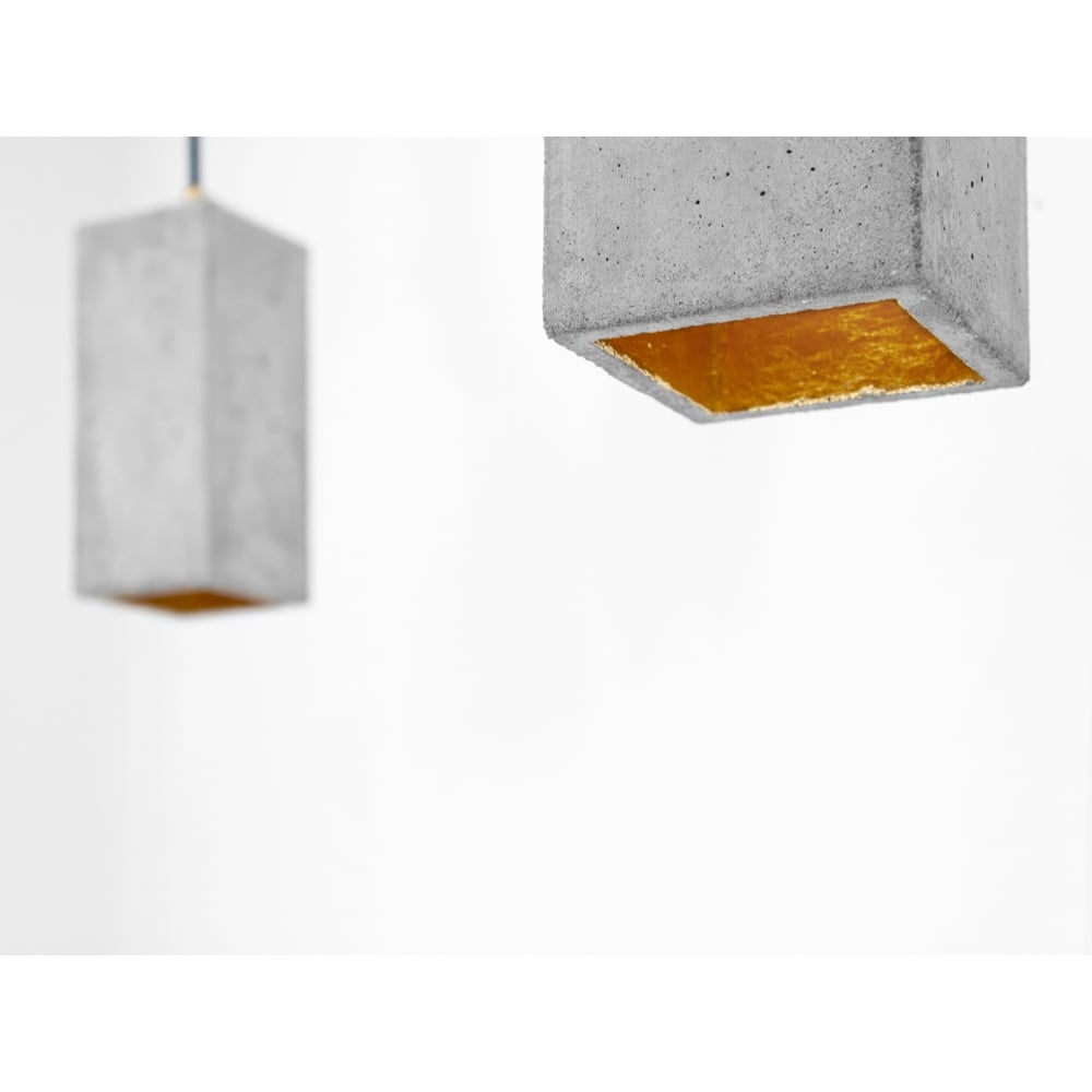 Concrete Quirky Rectangle Light Grey and Gold Ceiling Pendant