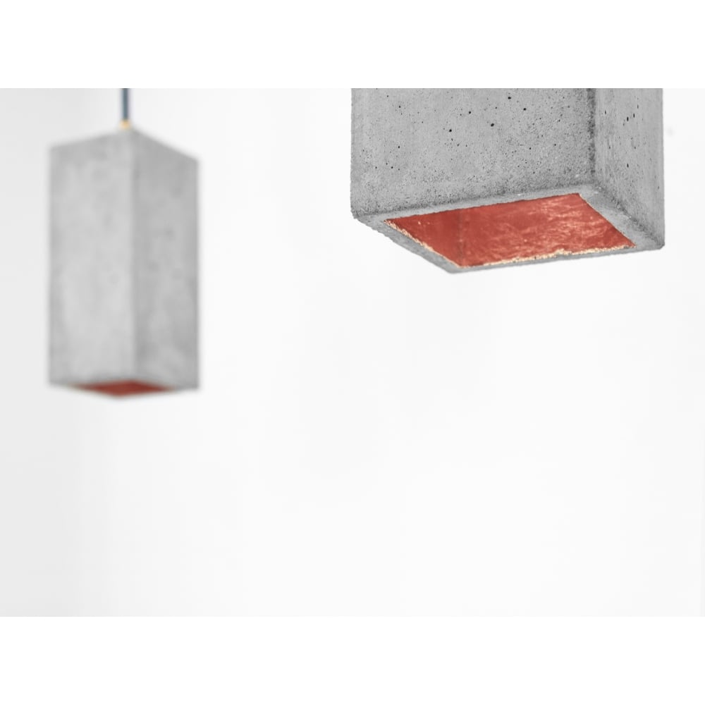 Concrete Quirky Rectangle Light Grey and Copper Ceiling Pendant