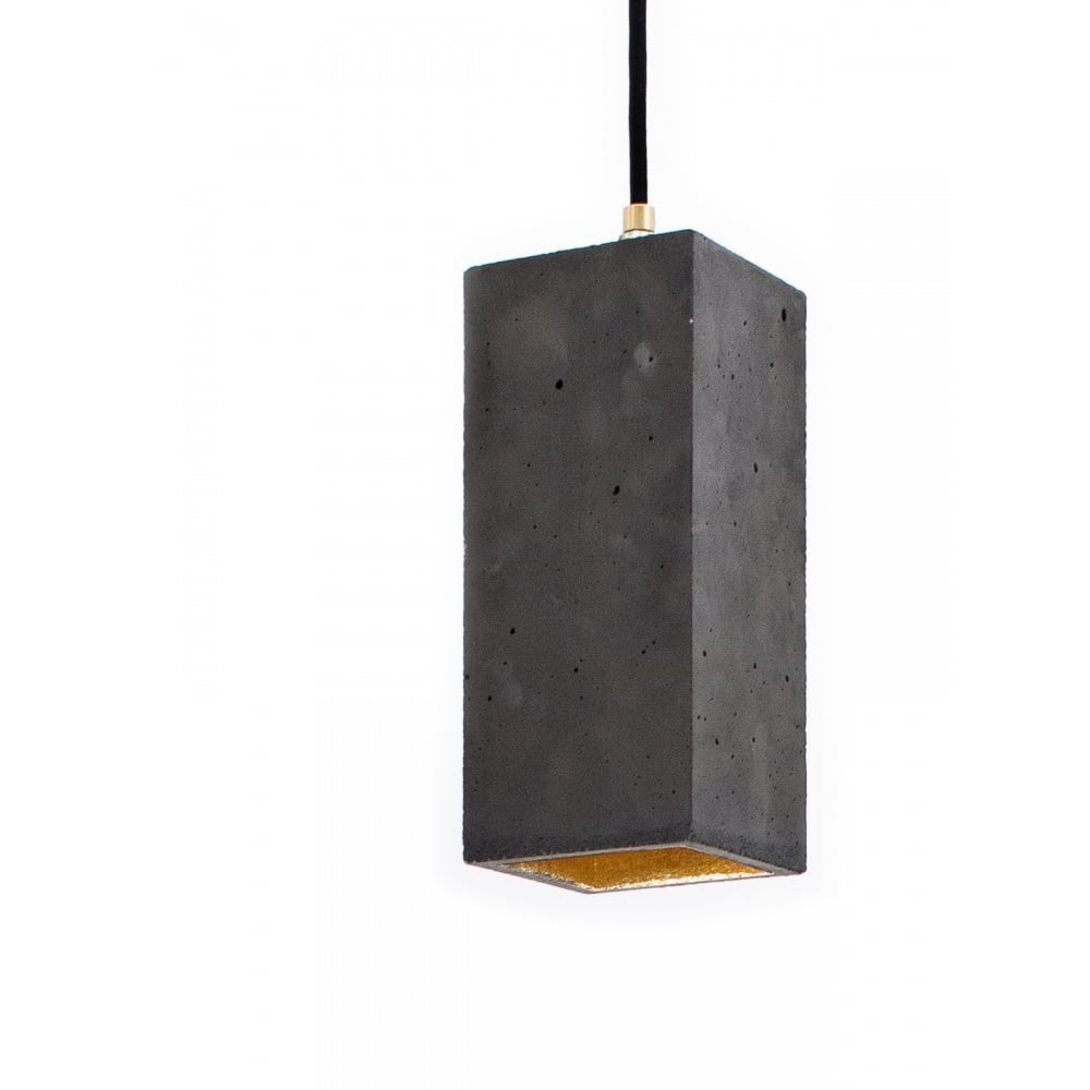 Concrete Quirky Rectangle Dark Grey and Gold Ceiling Pendant