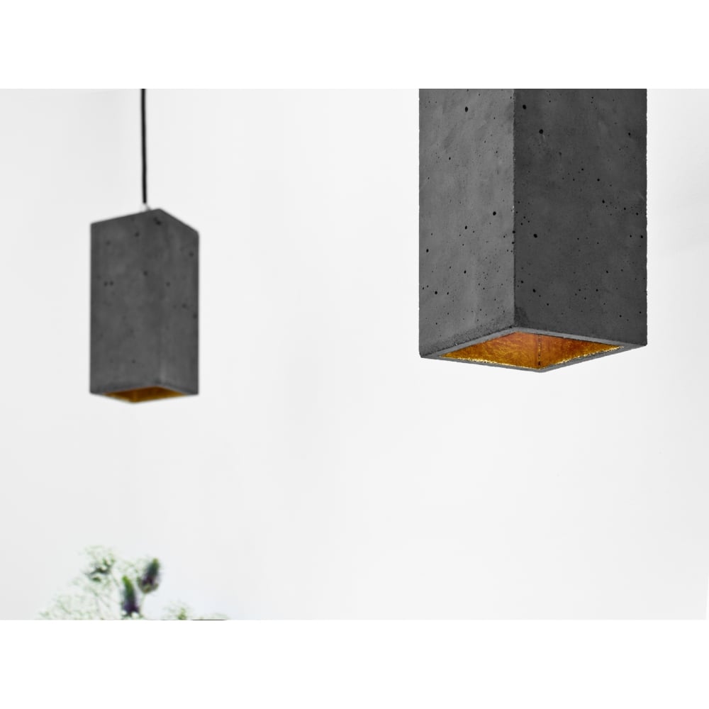 Concrete Quirky Rectangle Dark Grey and Gold Ceiling Pendant