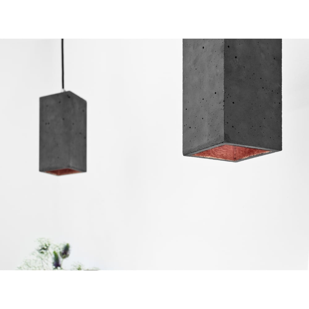 Concrete Quirky Rectangle Dark Grey and Copper Ceiling Pendant