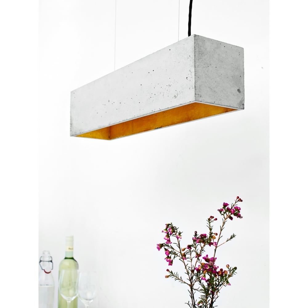 Concrete Designer Light Grey & Gold Box Breakfast Ceiling Pendant