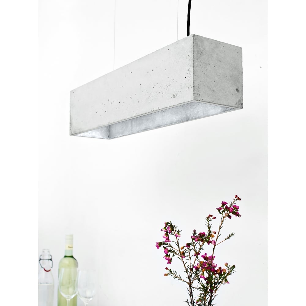 Concrete Designer Light Grey & Silver Box Breakfast Ceiling Pendant