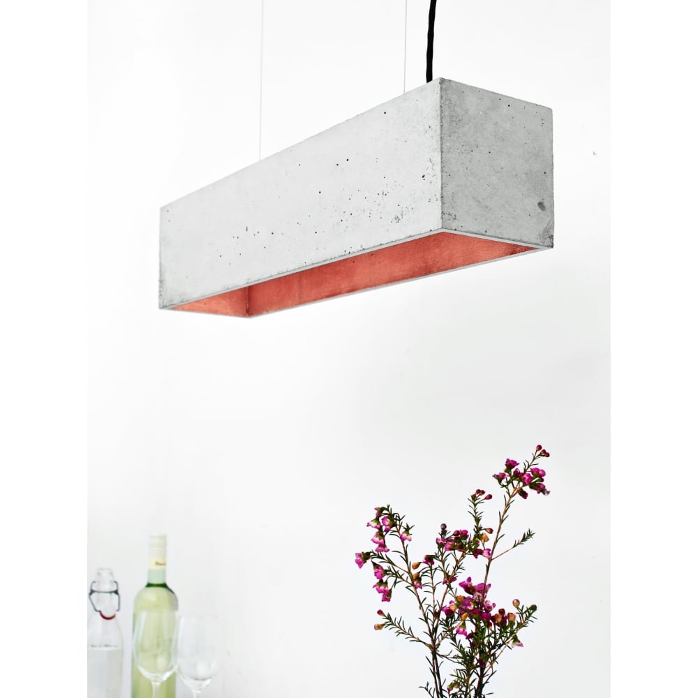 Concrete Designer Light Grey & Copper Box Breakfast Ceiling Pendant