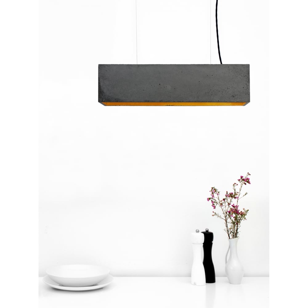 Concrete Designer Dark Grey & Gold Box Breakfast Ceiling Pendant