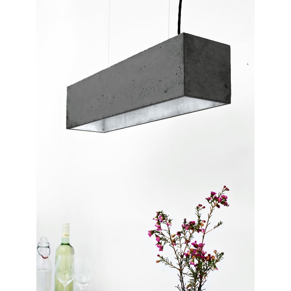 Concrete Designer Dark Grey & Silver Box Breakfast Ceiling Pendant