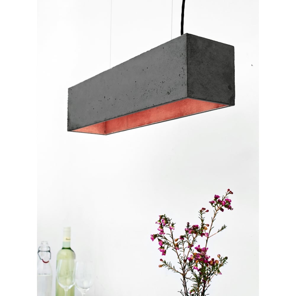 Concrete Designer Dark Grey & Copper Box Breakfast Ceiling Pendant