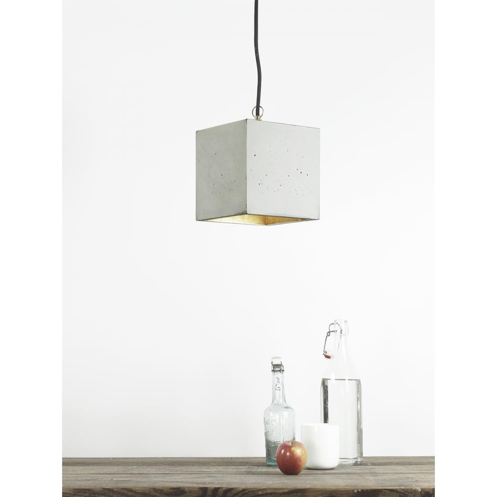 Modern Light Grey and Gold Concrete Cube Ceiling Light