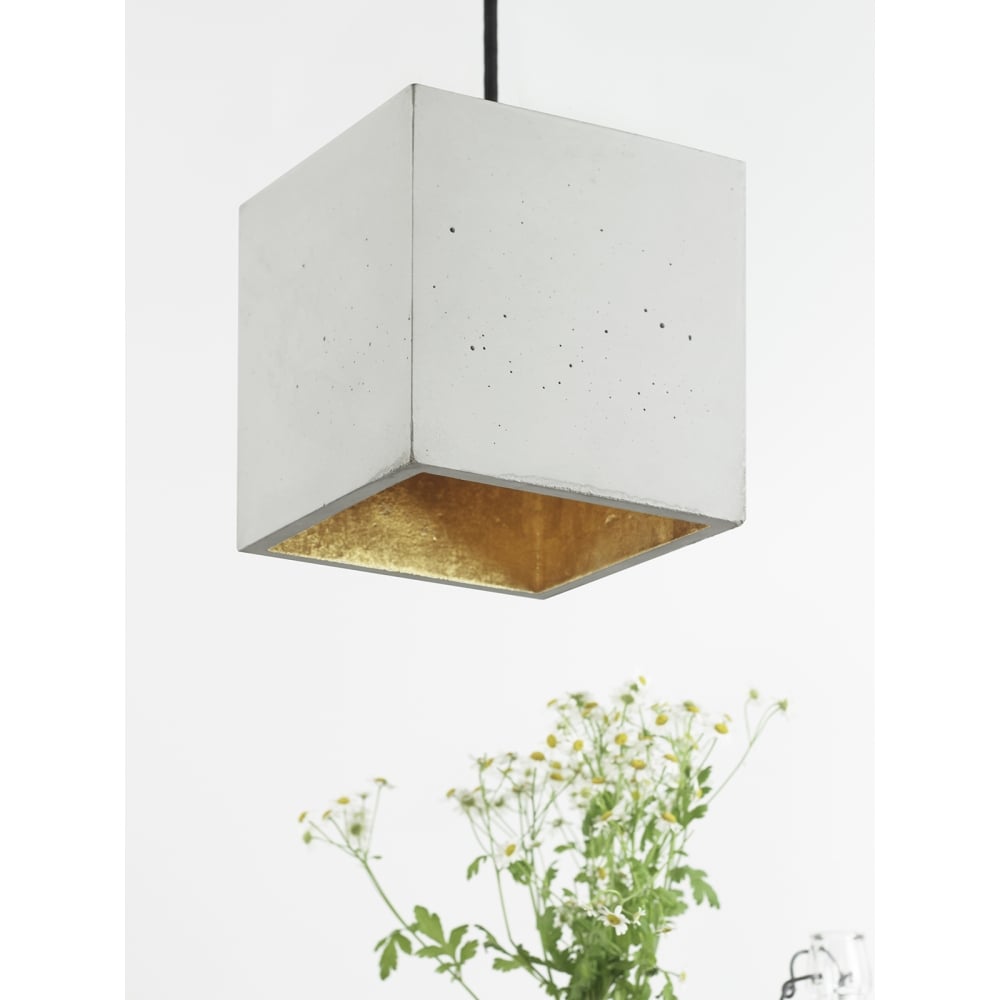 Modern Light Grey and Gold Concrete Cube Ceiling Light