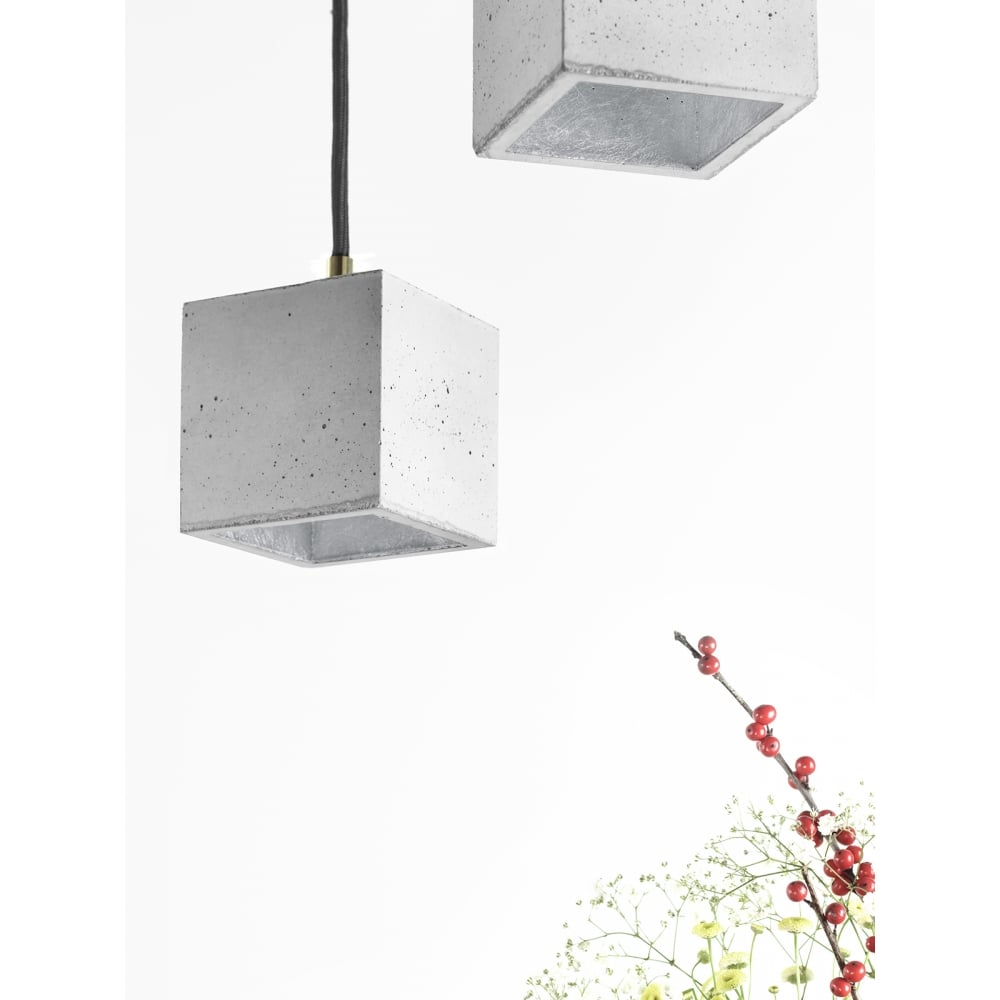 Modern Light Grey and Silver Concrete Cube Ceiling Light