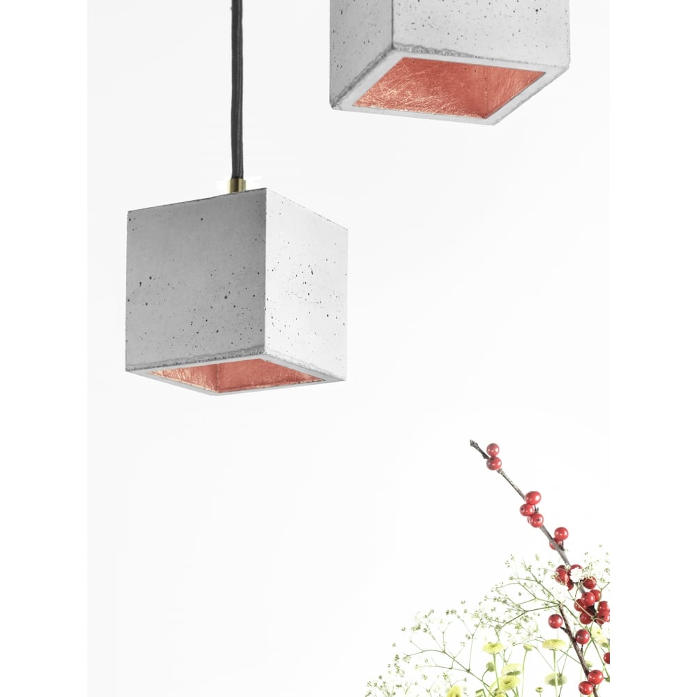 Modern Light Grey and Copper Concrete Cube Ceiling Light