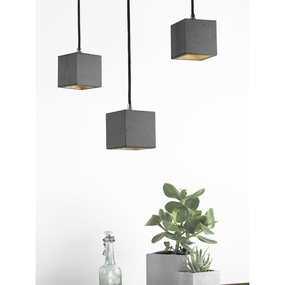 Modern Dark Grey and Gold Concrete Cube Ceiling Light