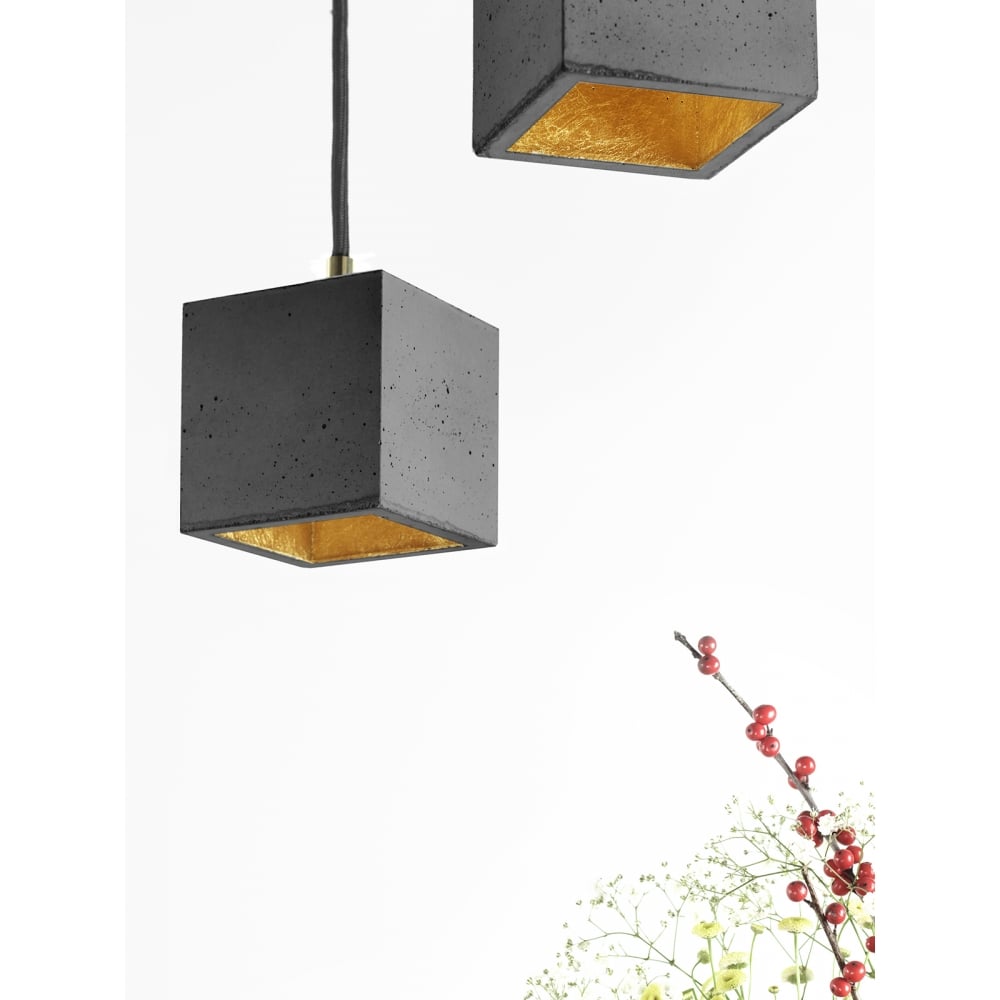 Modern Dark Grey and Gold Concrete Cube Ceiling Light