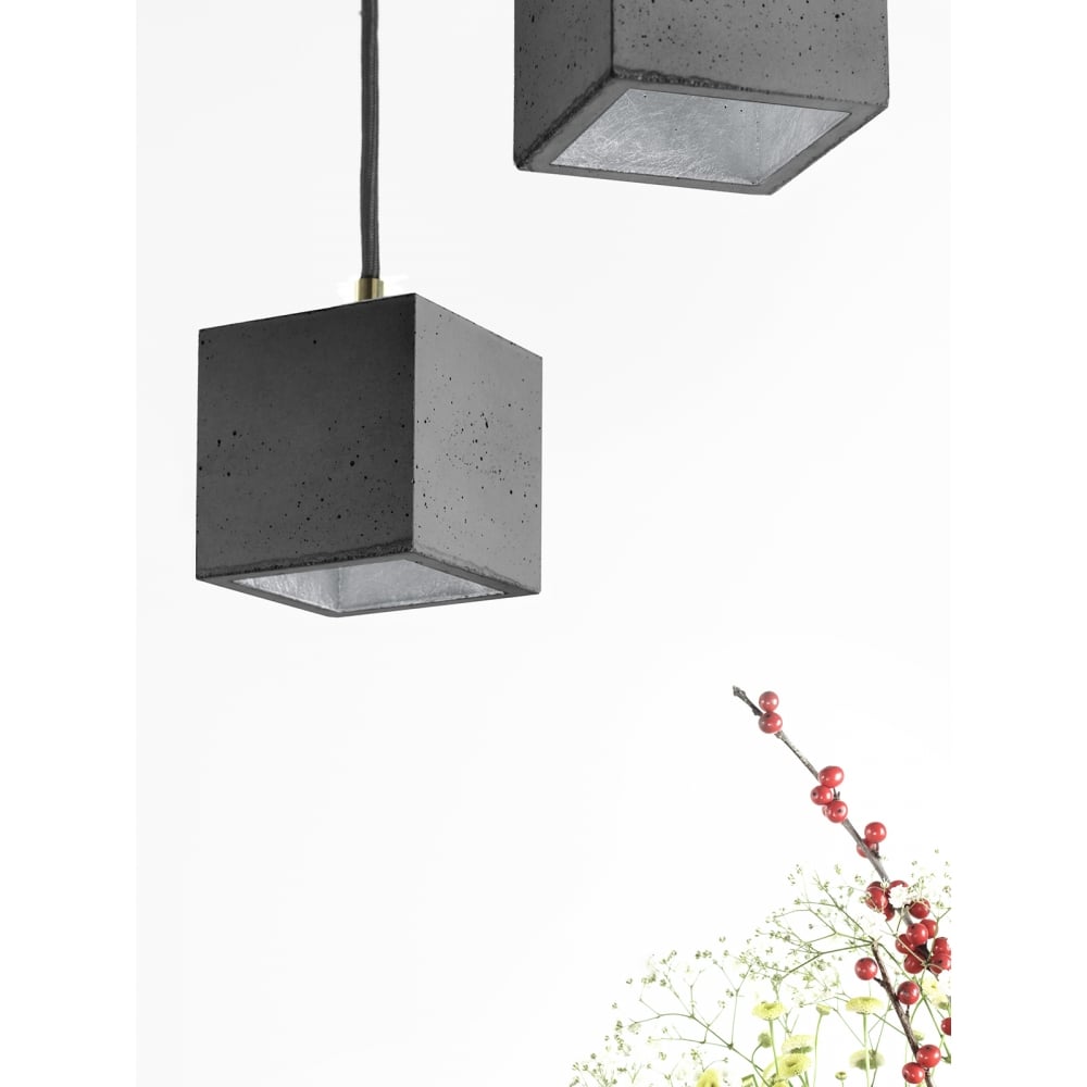 Modern Dark Grey and Silver Concrete Cube Ceiling Light