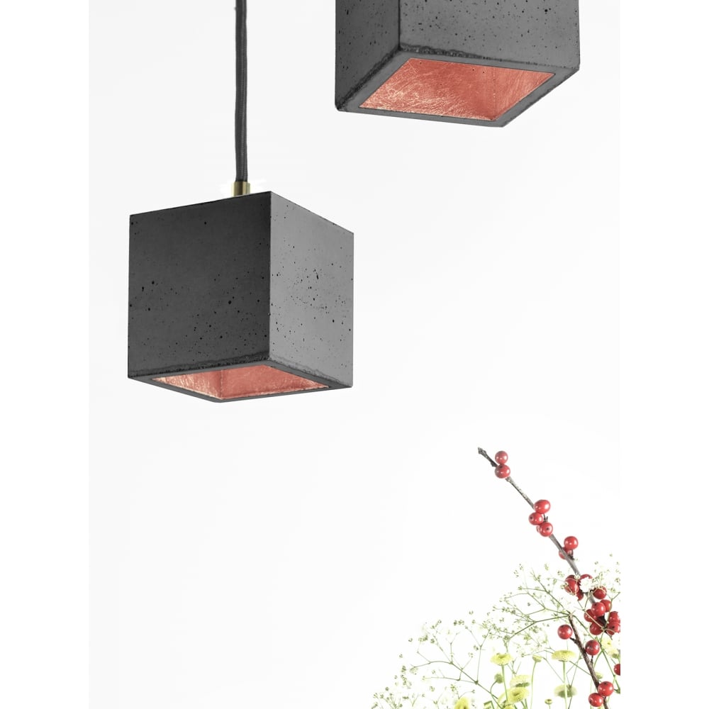 Modern Dark Grey and Copper Concrete Cube Ceiling Light