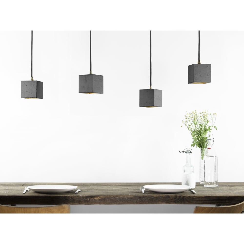 Modern Dark Grey and Copper Concrete Cube Ceiling Light